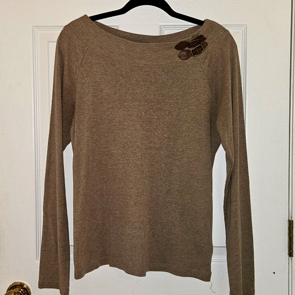 Lauren Ralph Lauren soft wide neckline shirt with leather detail, size XL - Picture 1 of 2